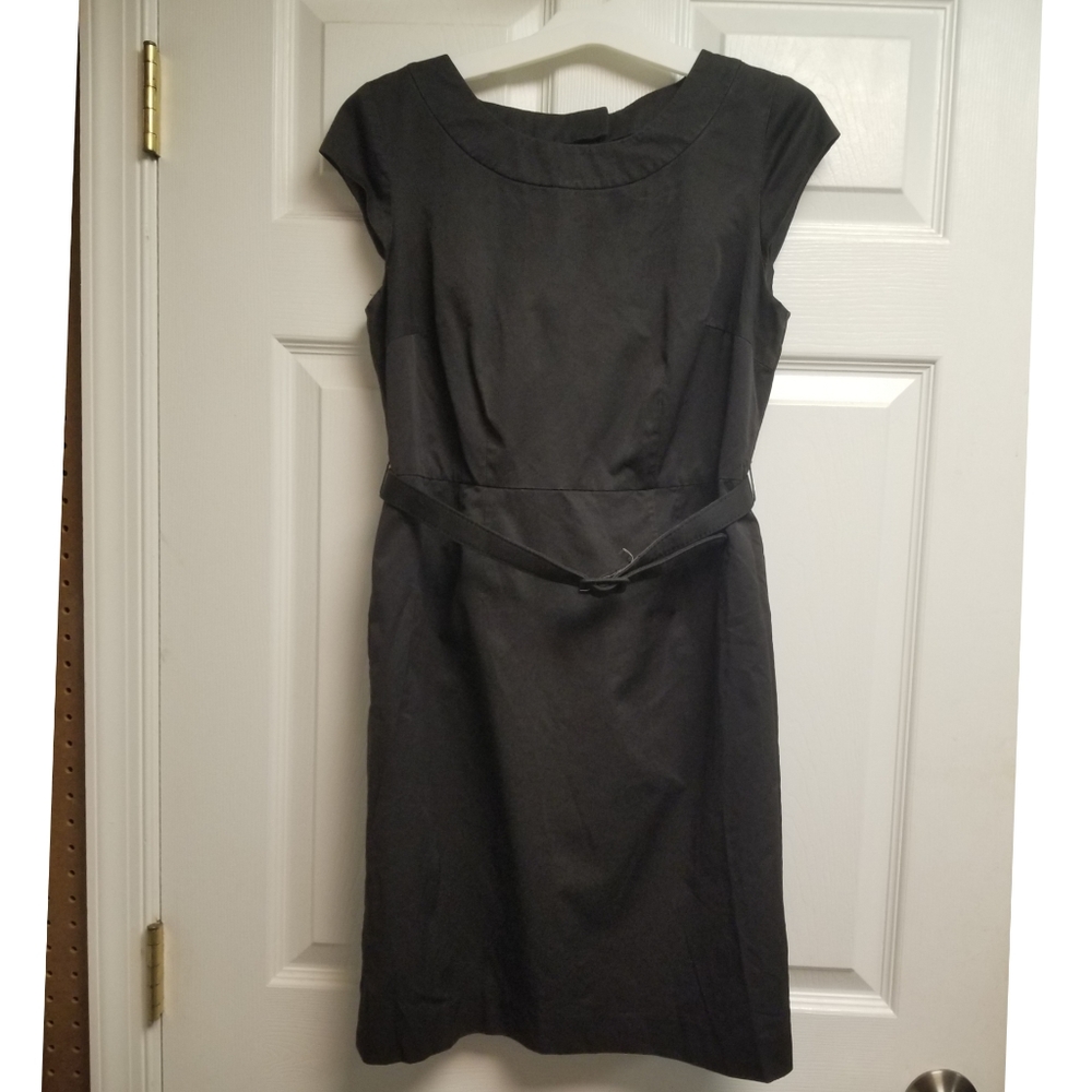 Merona Black Cap Sleeve Belted 60's 70's Inspired Mod Dress | Size 6